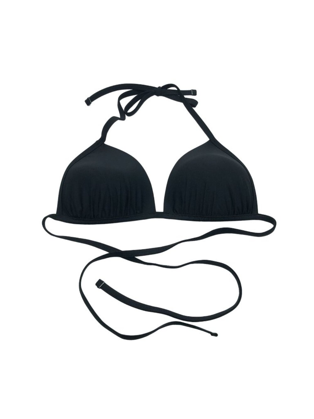 Aerie Black Triangle Bikini Top Molded Cups Padded Halter String Ties S